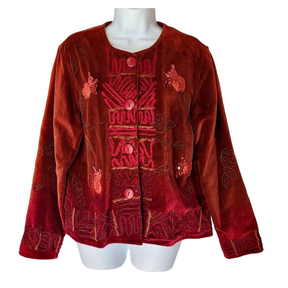 Mirasol Vintage Blazer Jacket M Velvet Ribbon Fringe Beads Sequins Art to Wear O